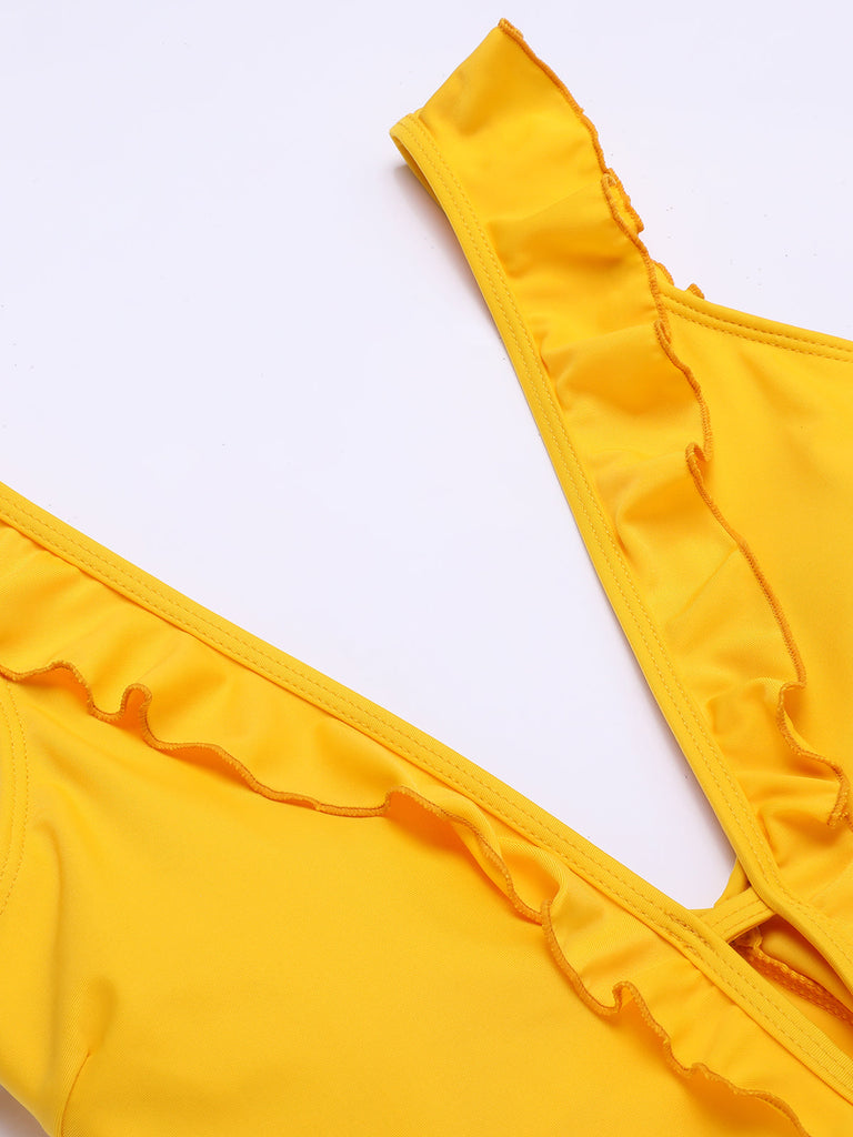 Maillot de Bain Une Pièce Col Plongeant Jaune