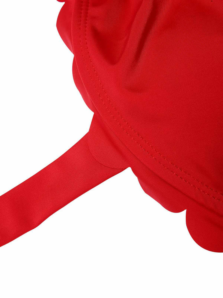 Maillot de bain rouge années 50 boutonné à volants