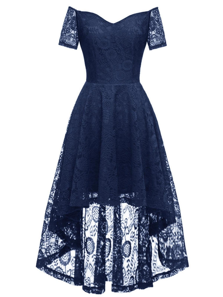 Robe en dentelle florale à épaules dénudées des années 1950