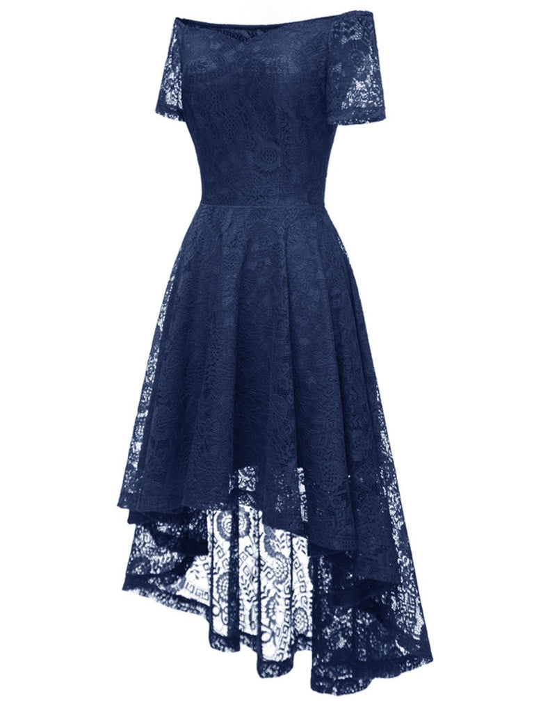 Robe en dentelle florale à épaules dénudées des années 1950