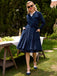 Manteau Long Velours Bleu Marine Années 1950