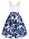 Robe Swing Vintage Année 50 Floral En Dentelle Bleu et Blanc