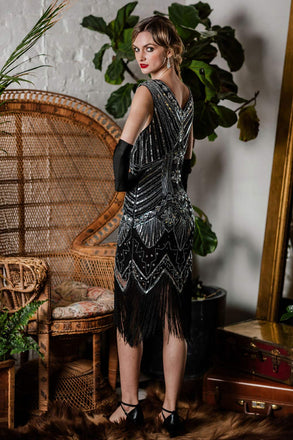Robe Charleston Vintage Année 20 Flapper à Franges Paillettes Soirée Cocktail