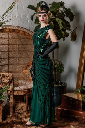 Robe Charleston Vintage Année 20 Gatsby Maxi à Paillettes Déco Nœud Papillon