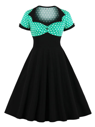 Robe Swing Vintage Année 50 à Pois Manches Courtes Pin Up