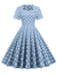 Robe Vintage Évasée Bleue à Pois des Années 1950