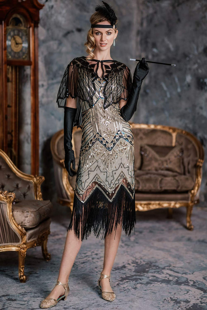 Robe Charleston Vintage Gatsby Année 20 à Franges Paillettes Soirée Cocktail