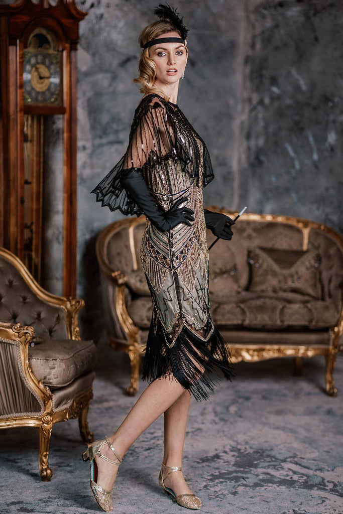 Robe Charleston Vintage Gatsby Année 20 à Franges Paillettes Soirée Cocktail