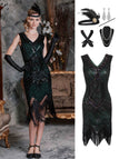 2PCS Ensemble Robe et Accessoires Vert Foncé des Années 1920