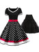 2PCS Robe Rockabilly Swing Vintage Année 50 Pois & Jupon Noir