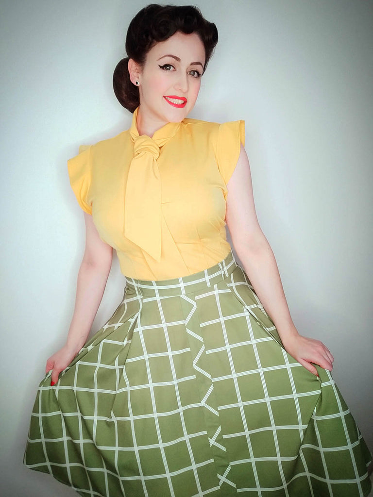 2PCS Années 50 Chemise Jaune & Jupe Vert