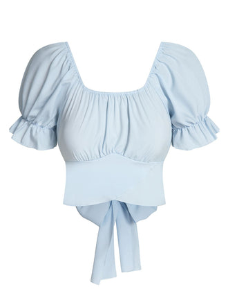 Chemisier bleu ciel à manches bouffantes années 1950