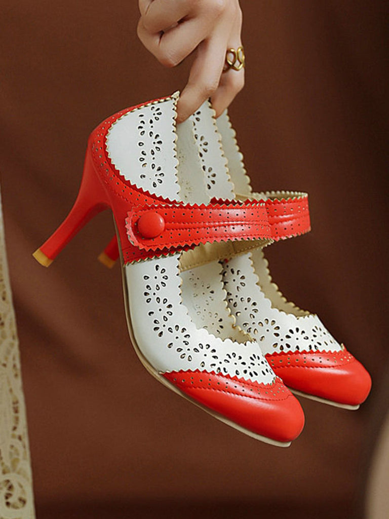 Chaussures à Talons Aiguilles Mary Jane à Tête Ronde et à Découpes de Fleurs