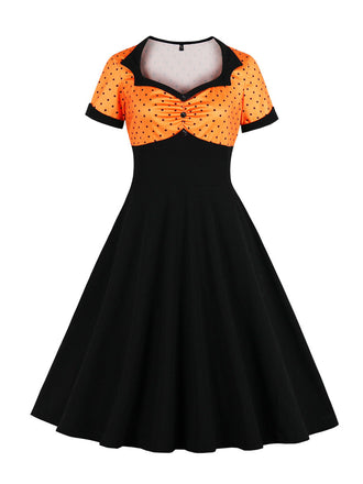 Robe Swing Vintage Année 50 à Pois Manches Courtes Pin Up