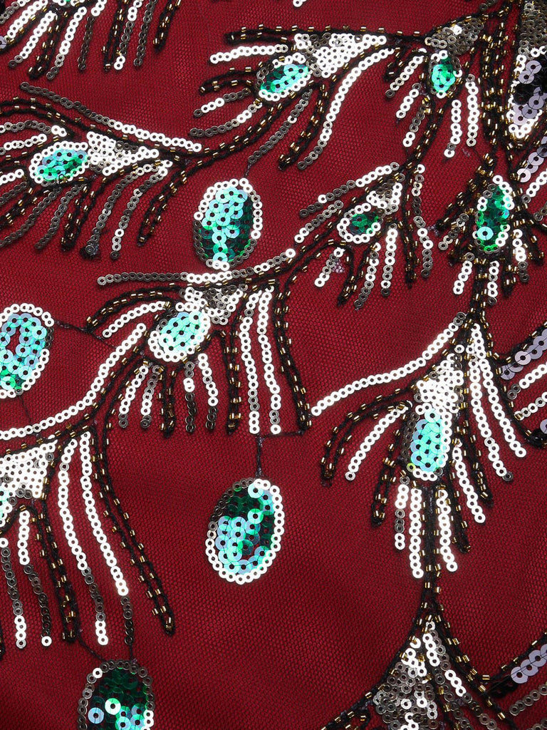 [Produits en Liquidation] Robe Charleston Bordeaux Cocktail Vintage Années 20 Gatsby de Perle Paillettes