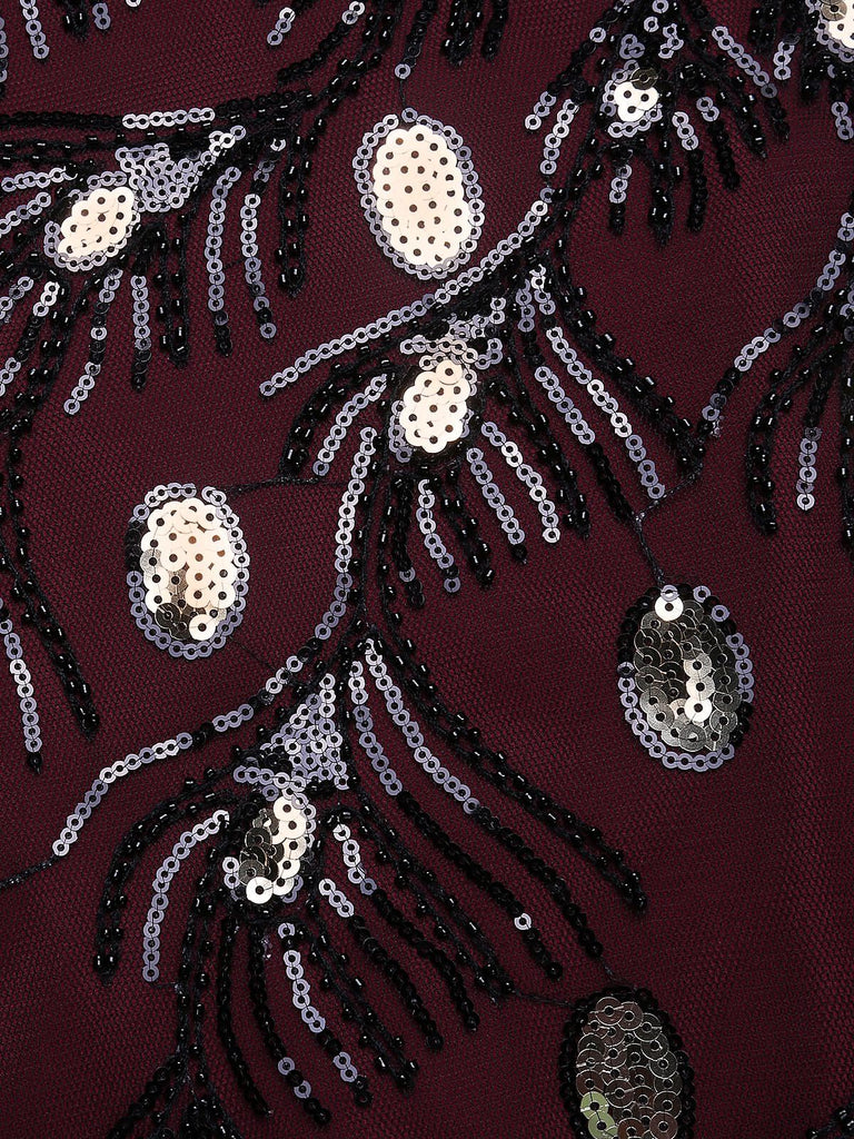 [Produits en Liquidation] Robe Charleston Bordeaux Cocktail Vintage Années 20 Gatsby de Perle Paillettes