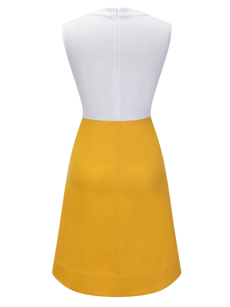 Robe blanche et jaune patchwork nœud papillon des années 1960