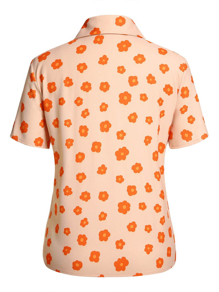 Chemise à manches courtes à fleurs orange des années 1960