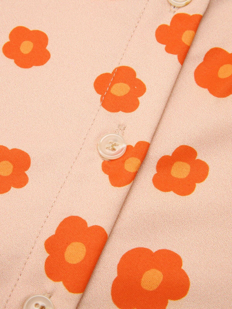 Chemise à manches courtes à fleurs orange des années 1960