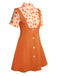 2PCS Chemise et jupe à fleurs orange années 1960