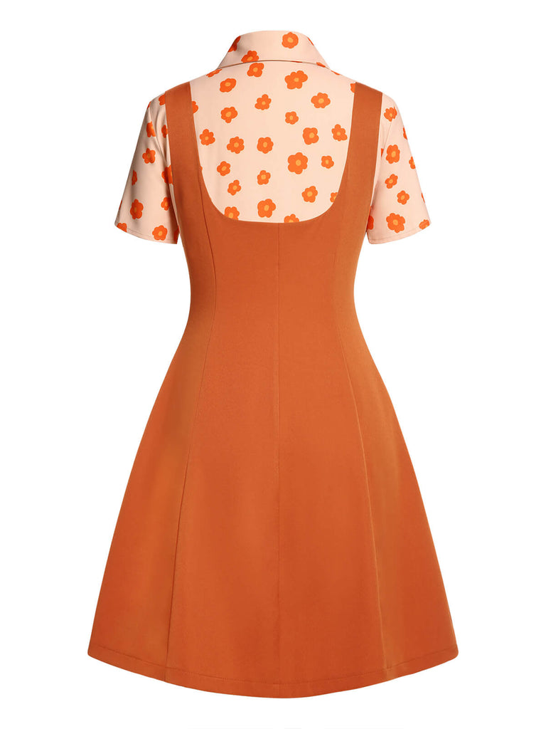 2PCS Chemise et jupe à fleurs orange années 1960