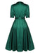 Robe en satin à col en V et ceinture à lacets vert foncé 1940s