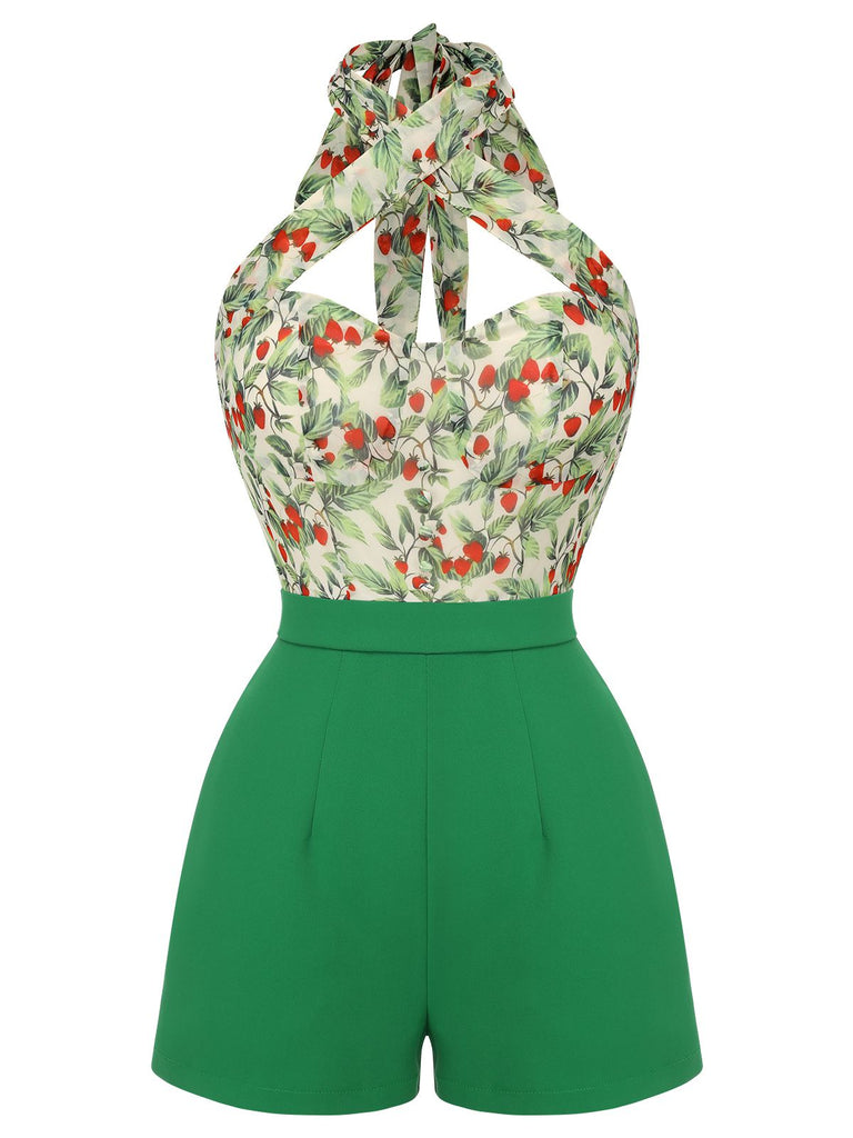 Combishort dos nu vert fraise chic des années 1950