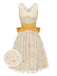 Robe trapèze jaune années 1950 en patchwork de mailles