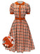 Robe à col claudine pied-de-poule orange des années 1940