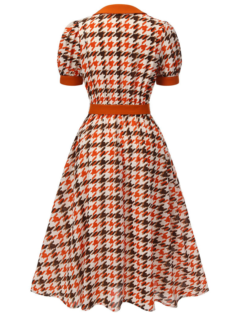 Robe à col claudine pied-de-poule orange des années 1940