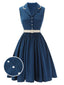 Robe à revers sans manches bleu marine des années 1960