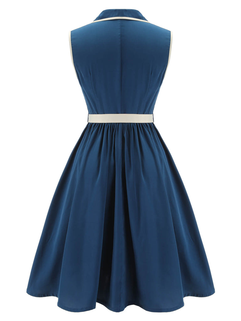 Robe à revers sans manches bleu marine des années 1960