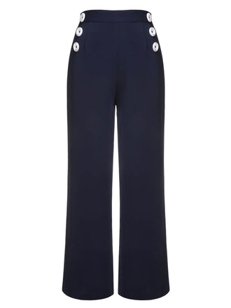 Pantalon droit bleu foncé à boutons unis des années 1950