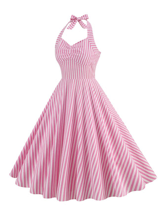 Robe rose rayée dos nu style années 50