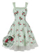 Robe patchwork en maille florale à carreaux verte des années 1950