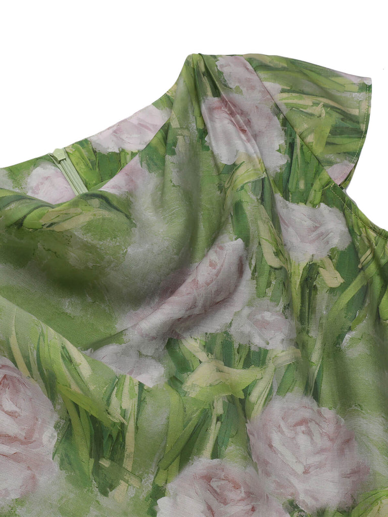 Robe rose peinte à l'huile verte des années 1960