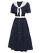 Robe col marin bleu foncé et blanc des années 1940