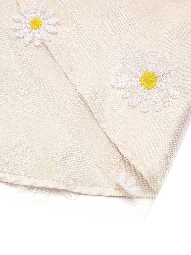 Robe patchwork jaune avec noeud papillon marguerite des années 1950