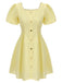 Mini-robe jaune à boutons et col carré des années 1950