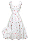 Robe blanche à pois en satin imitation cerise des années 1950