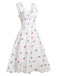 Robe blanche à pois en satin imitation cerise des années 1950