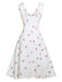 Robe blanche à pois en satin imitation cerise des années 1950