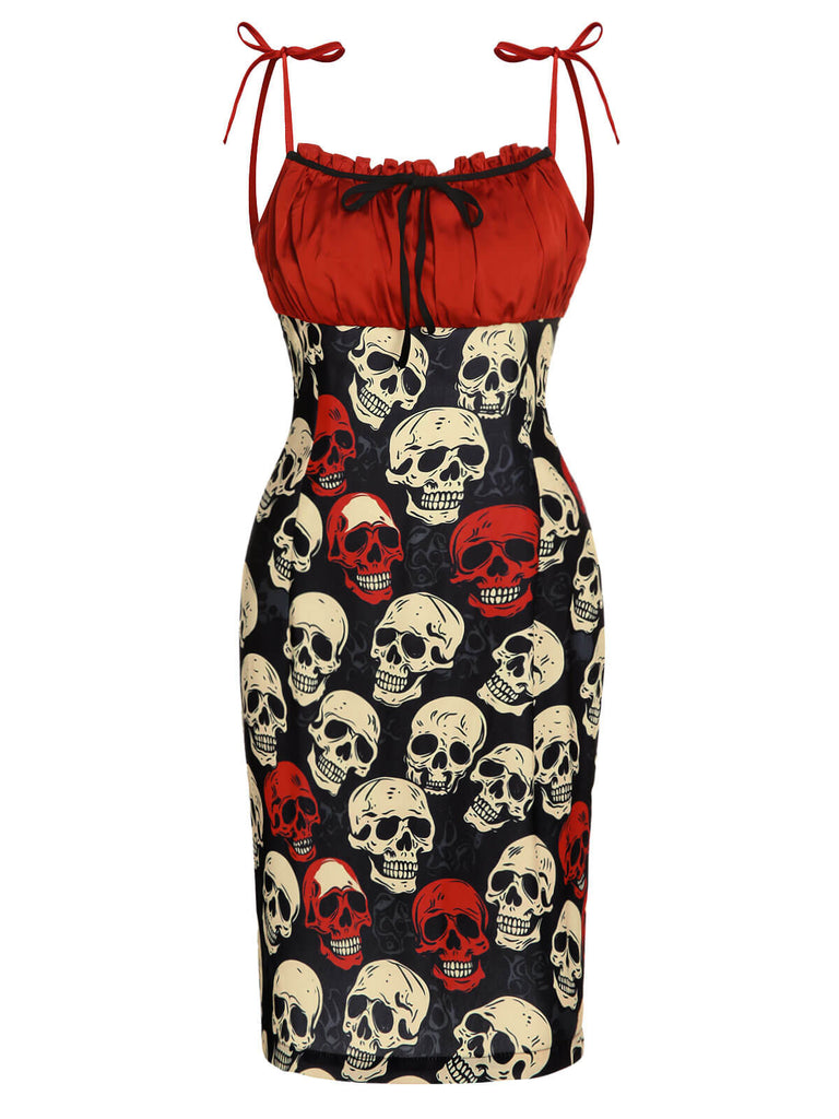 Robe rouge à bretelles tête de mort d'Halloween des années 1960