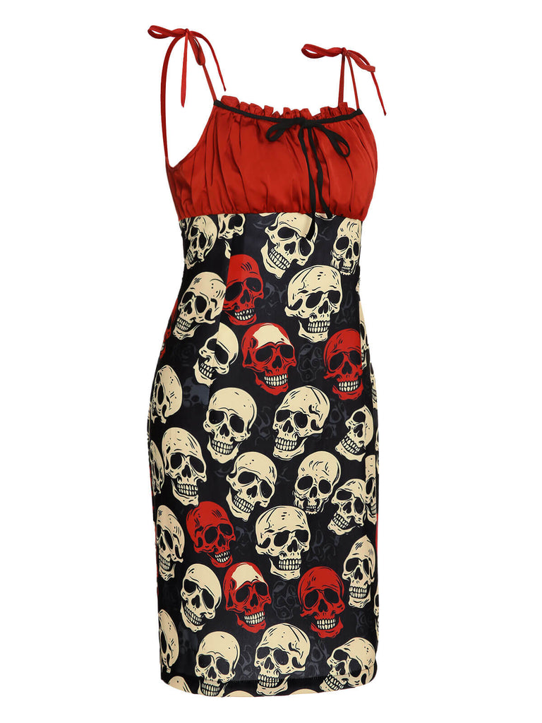 Robe rouge à bretelles tête de mort d'Halloween des années 1960