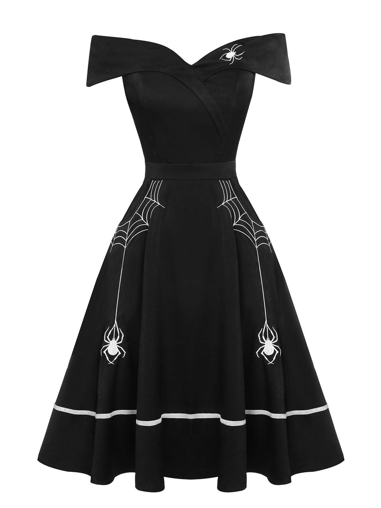 Robe noire à épaules dénudées pour Halloween des années 1950