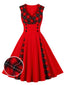 Robe rouge col en V à carreaux des années 1950