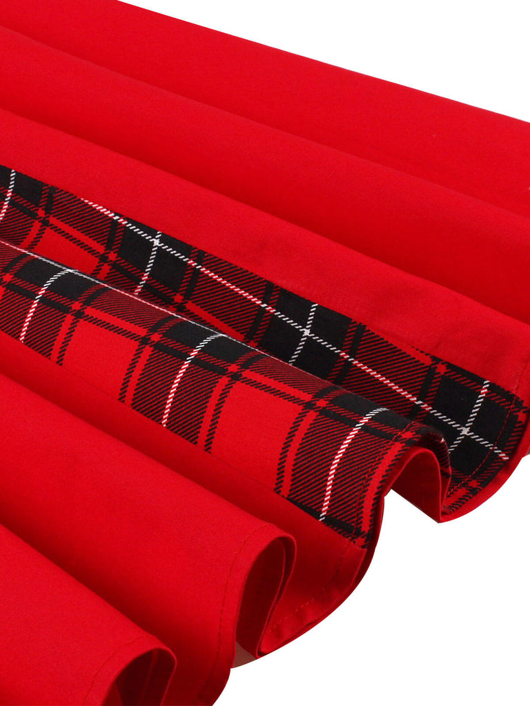 Robe rouge col en V à carreaux des années 1950