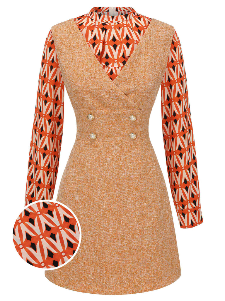 2PCS Chemisier orange des années 1960 et mini robe en tweed