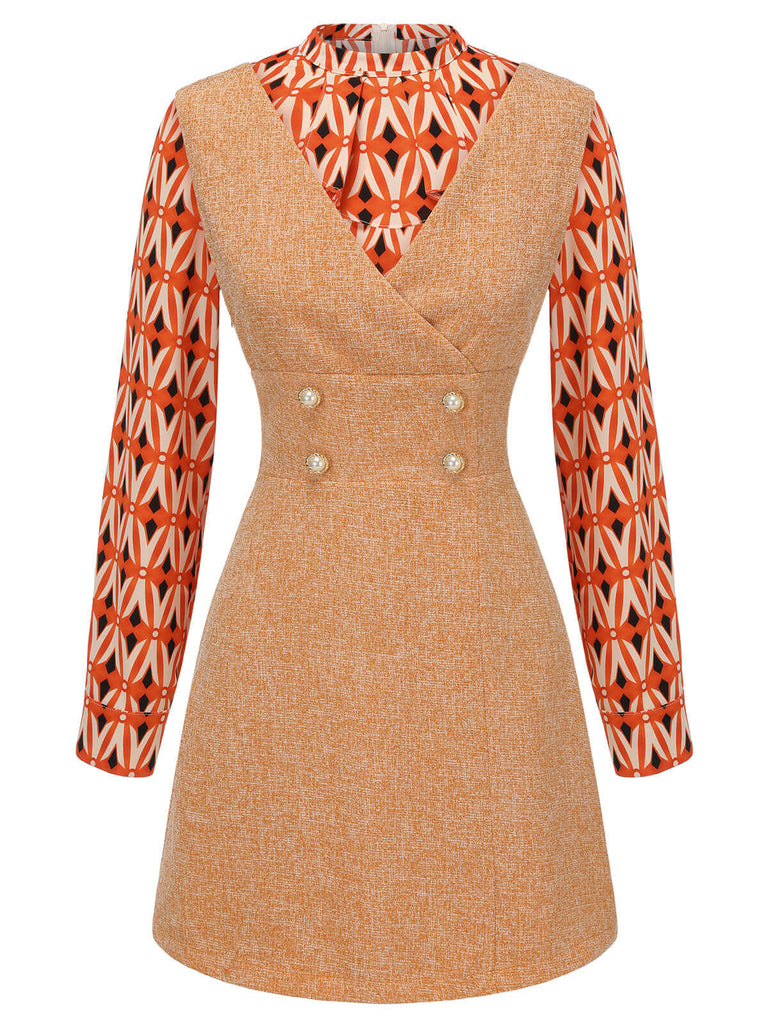 2PCS Chemisier orange des années 1960 et mini robe en tweed