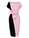 Robe noire et rose à col bateau et ceinture contrastée des années 1960